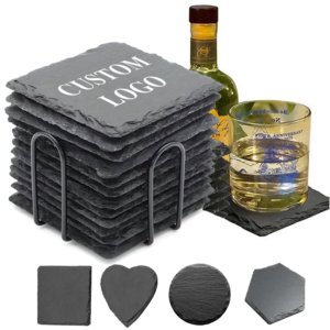 custom logo slate coasters for drink non slip slate stone slate coasters with custom logo coffee mat marble coaster