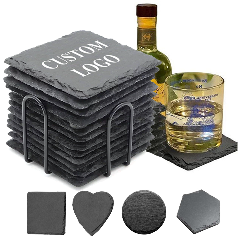custom logo slate coasters for drink non slip slate stone slate coasters with custom logo coffee mat marble coaster
